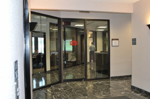 office room with glass doors