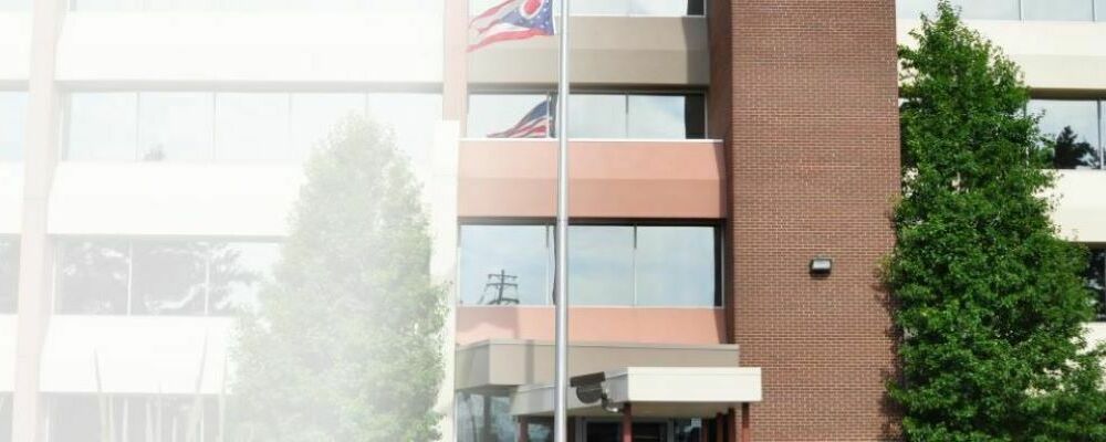 Side of building with flag